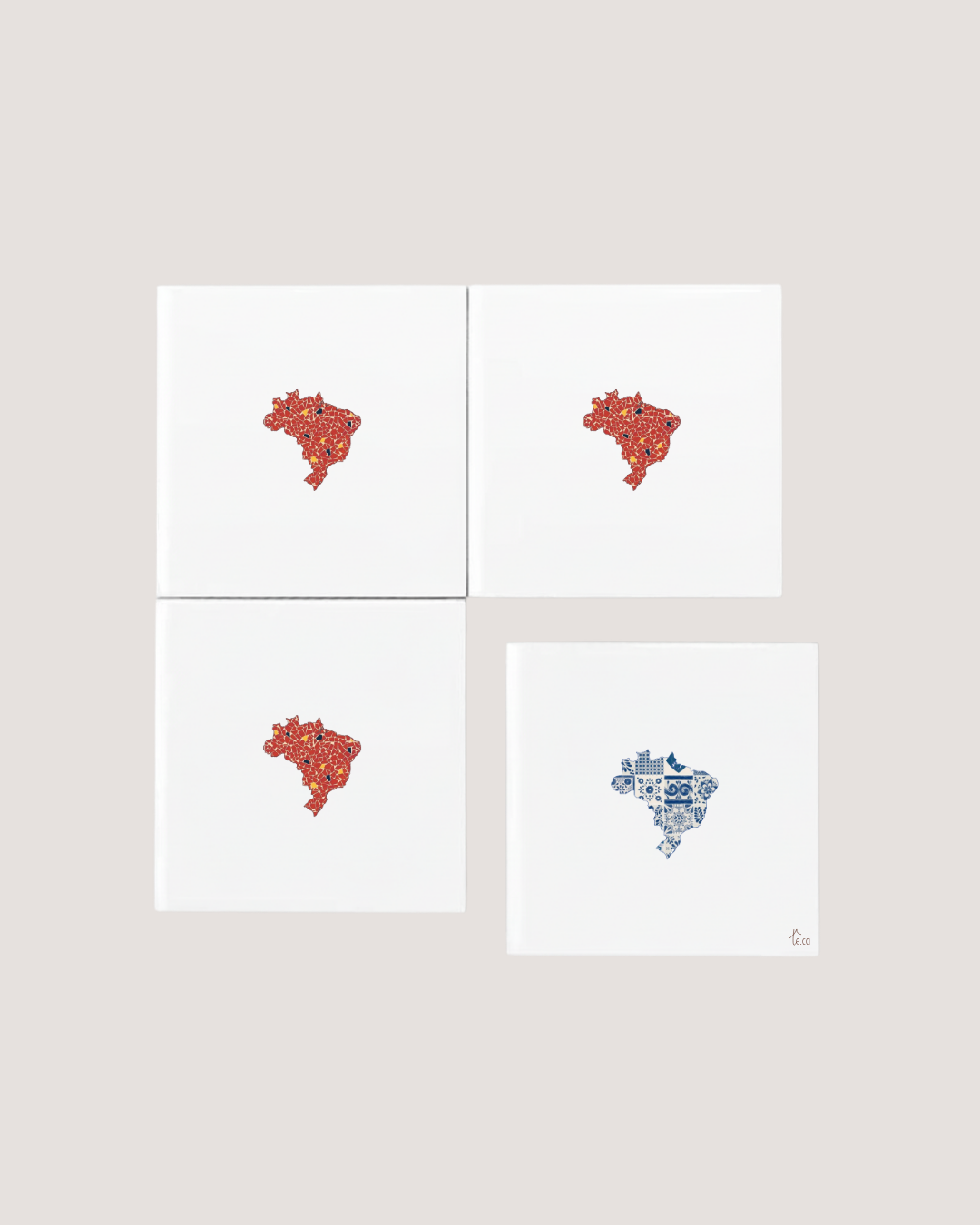 Kit 4 Azulejos Decorativos - Brasil de caquinhos e azulejos