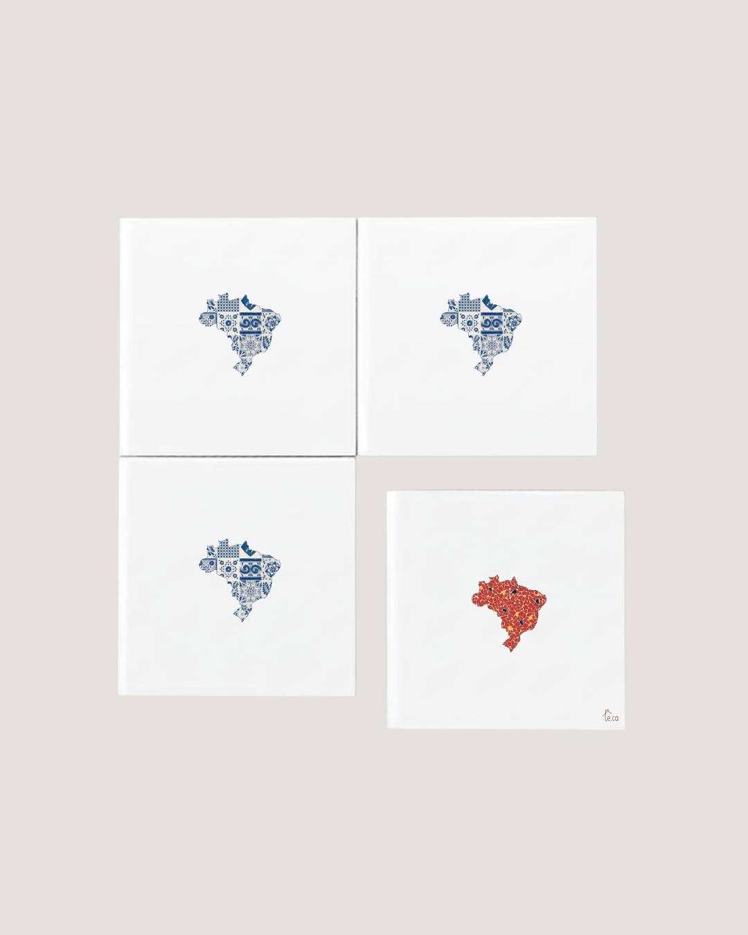 Kit 4 Azulejos Decorativos - Brasil de caquinhos e azulejos