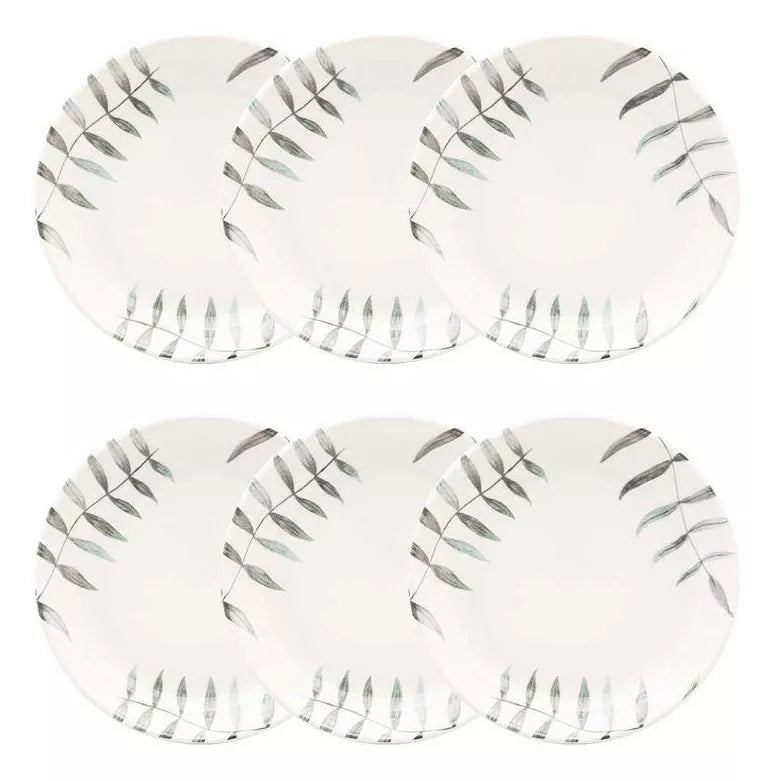 Conjunto com 6 Pratos Fundos 20,5 Cm - Oxford Flat Samambaia