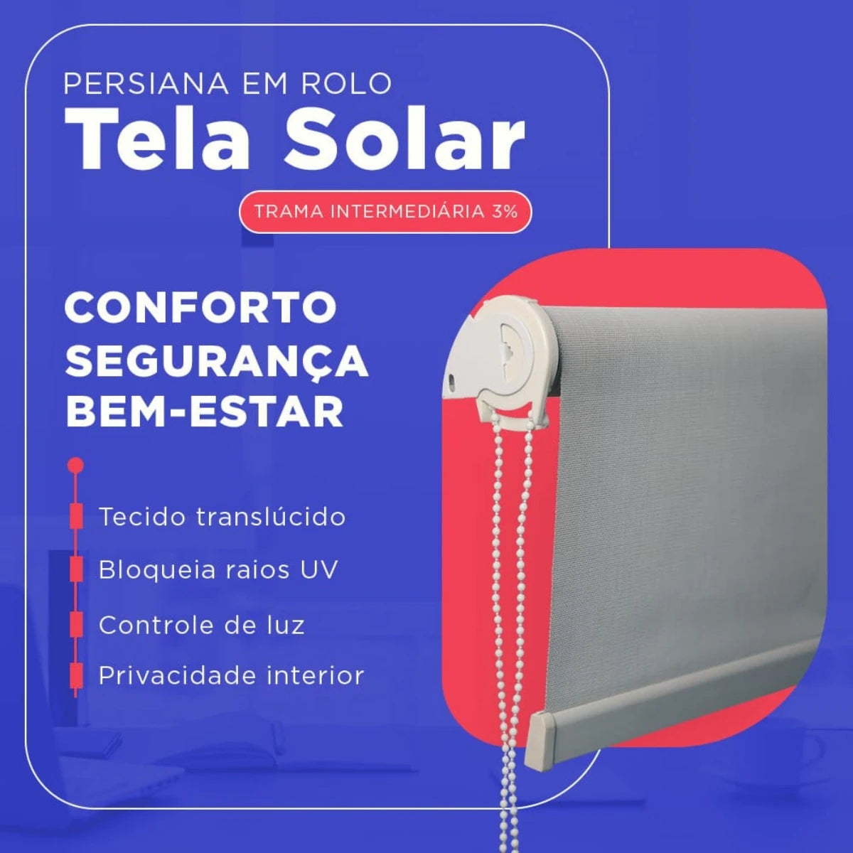 Persiana com Tela Solar 3% Bloqueia Raios Uv Atlas Cinza - 80x160cm