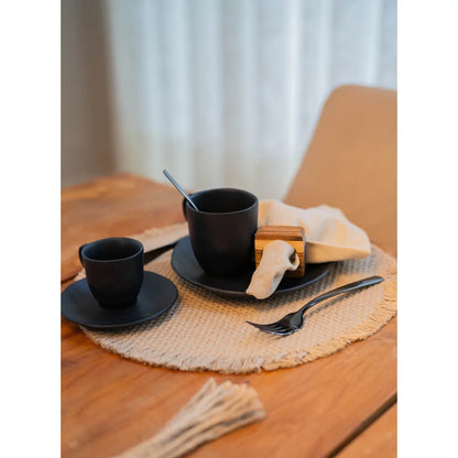 Conjunto com 6 xícaras para café com pires em Cerâmica Preto Matte - 80ml Porto Brasil