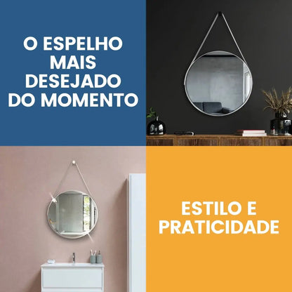 Espelho Redondo de Parede Decorativo Adnet 50cm + Alça