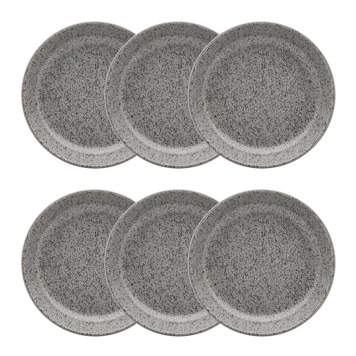 Kit Jogo 6 Pratos Fundos Oxford 20,5 cm Flat Gray em Cerâmica Decorada