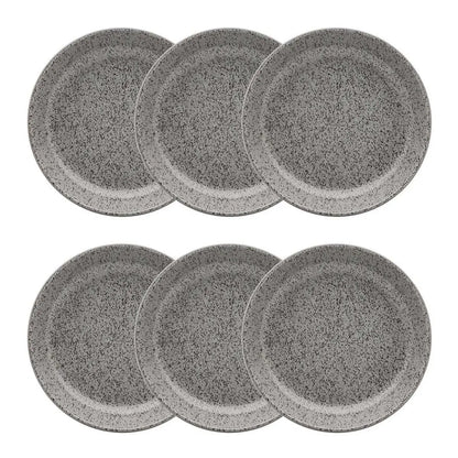 Kit Jogo 6 Pratos Fundos Oxford 20,5 cm Flat Gray em Cerâmica Decorada