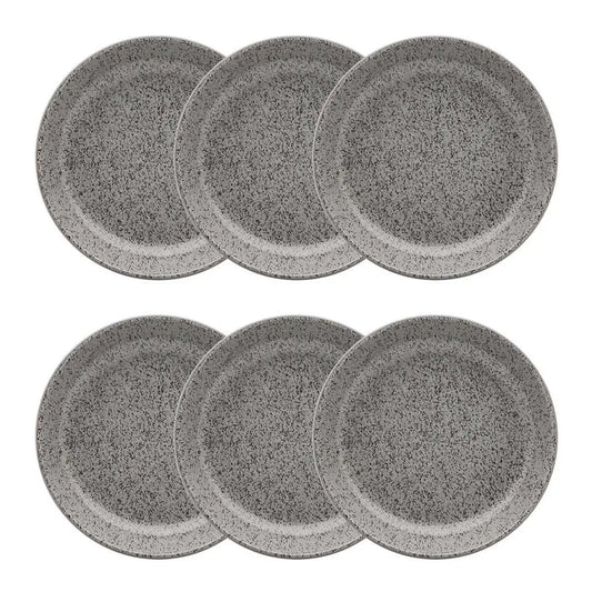 Kit Jogo 6 Pratos Fundos Oxford 20,5 cm Flat Gray em Cerâmica Decorada