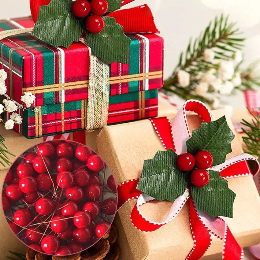 Pacote cereja artificial para decoração Natal - 50 peças