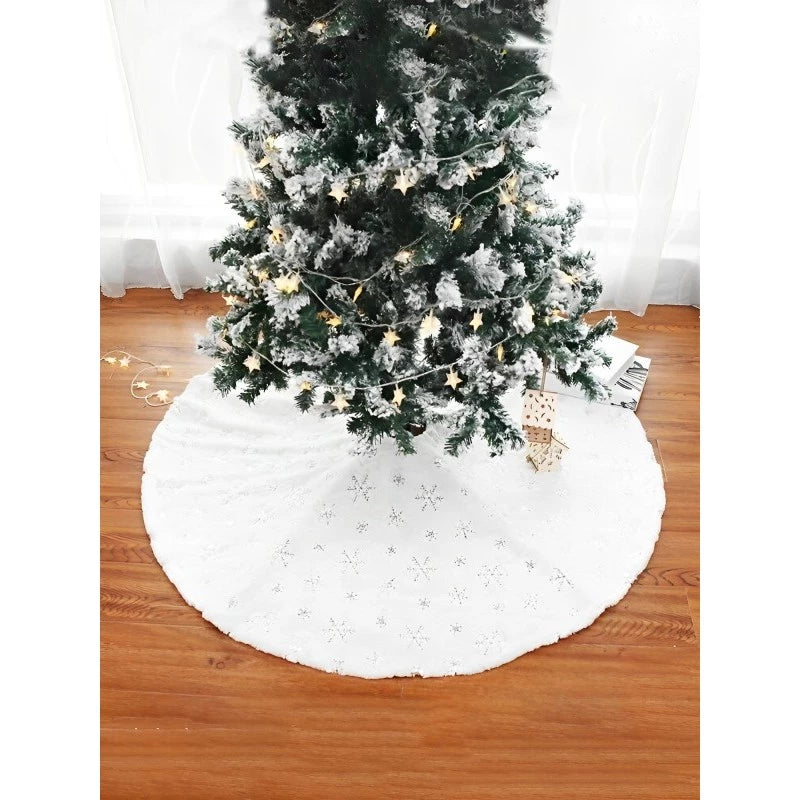 Saia para Árvore de Natal em Veludo com Flocos de Neve Brilhantes - 90cm