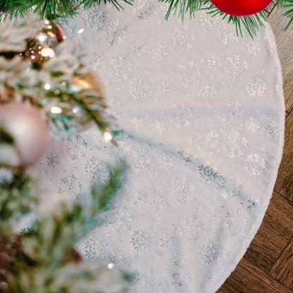 Saia para Árvore de Natal em Veludo com Flocos de Neve Brilhantes - 90cm