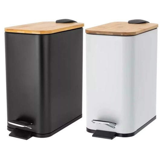 Lixeira Inox de Banheiro 5 Litros com Pedal e Tampa de Bambu