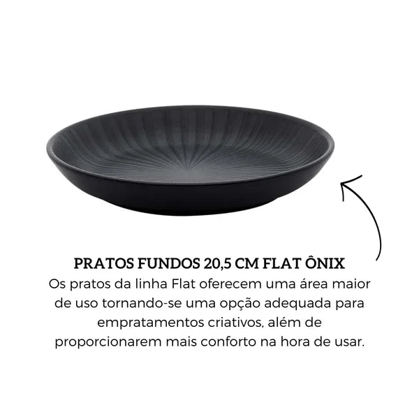 Conjunto de Pratos Fundos com 06 Peças 20,5cm - Flat Onix - Oxford