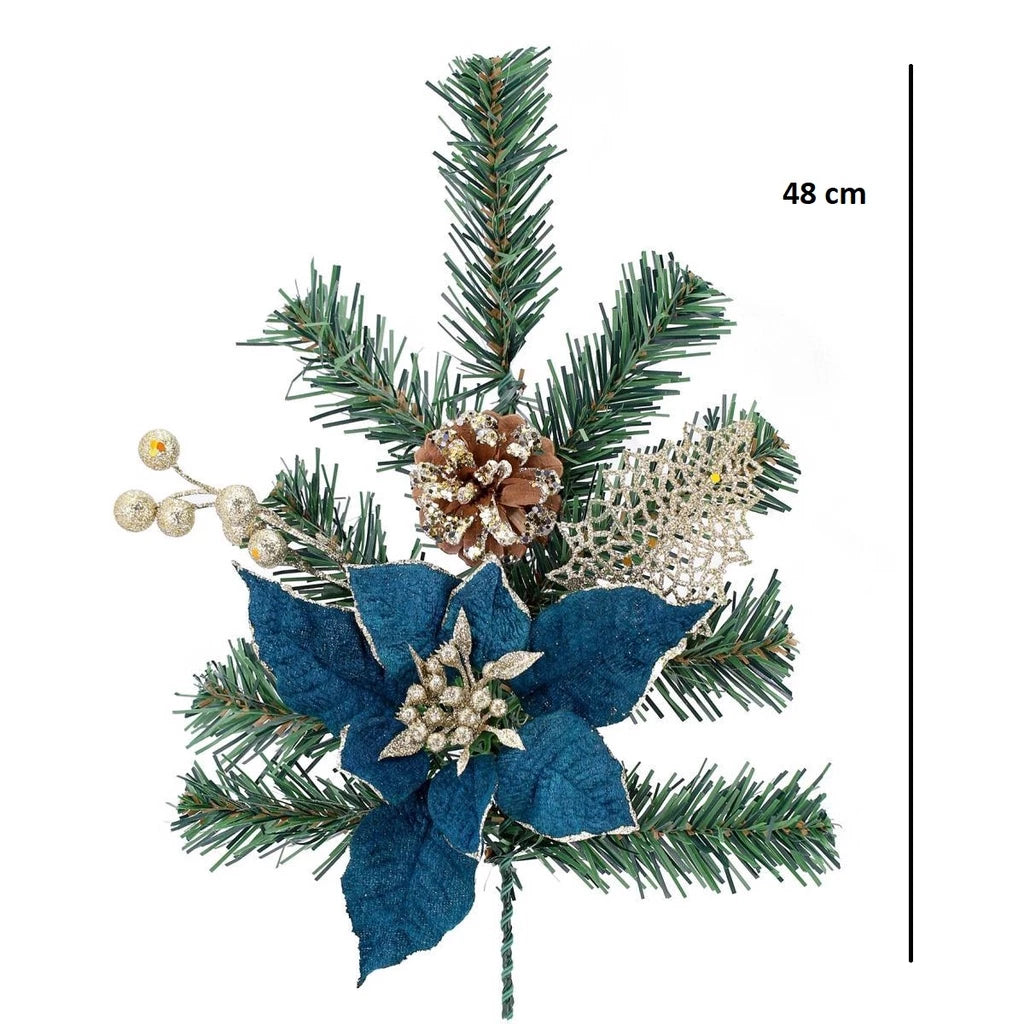 Galho de Natal com Flor e Glitter – Conjunto com 2 Unidades - 48cm