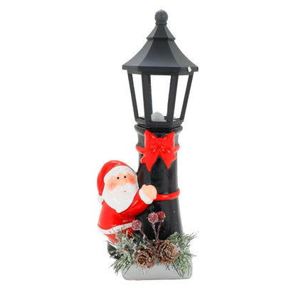 Poste Iluminado com Led e Papai Noel em Cerâmica Natal 23cm