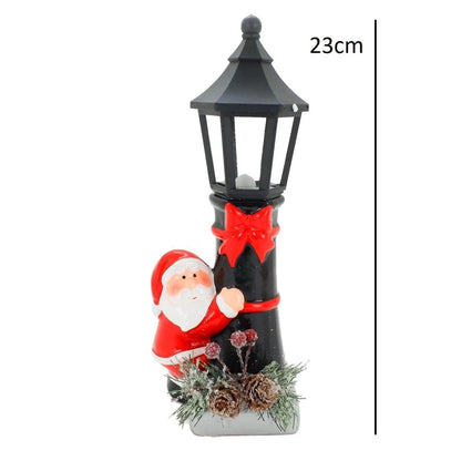 Poste Iluminado com Led e Papai Noel em Cerâmica Natal 23cm