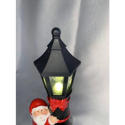 Poste Iluminado com Led e Papai Noel em Cerâmica Natal 23cm