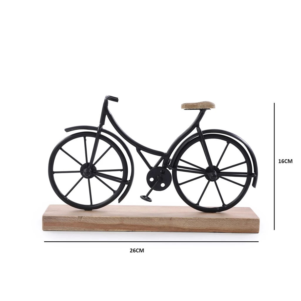 Escultura Decorativa Bicicleta em Madeira Natural - 26cm