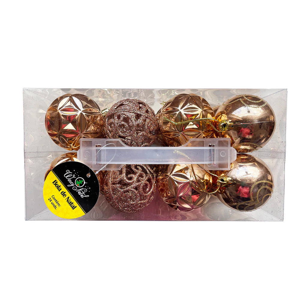 Kit 24 un. Bolas de Natal 6cm Gold Luxo Decoradas