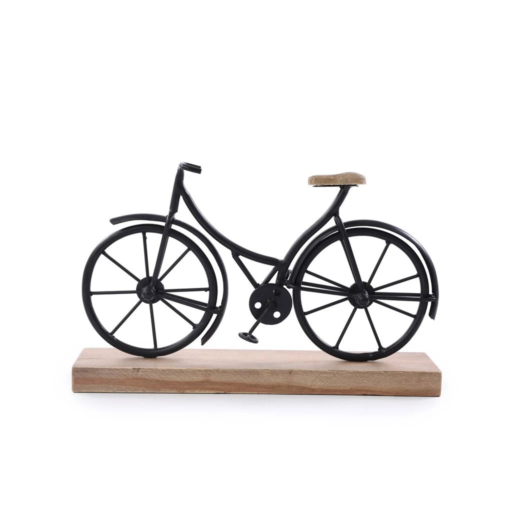 Escultura Decorativa Bicicleta em Madeira Natural - 26cm